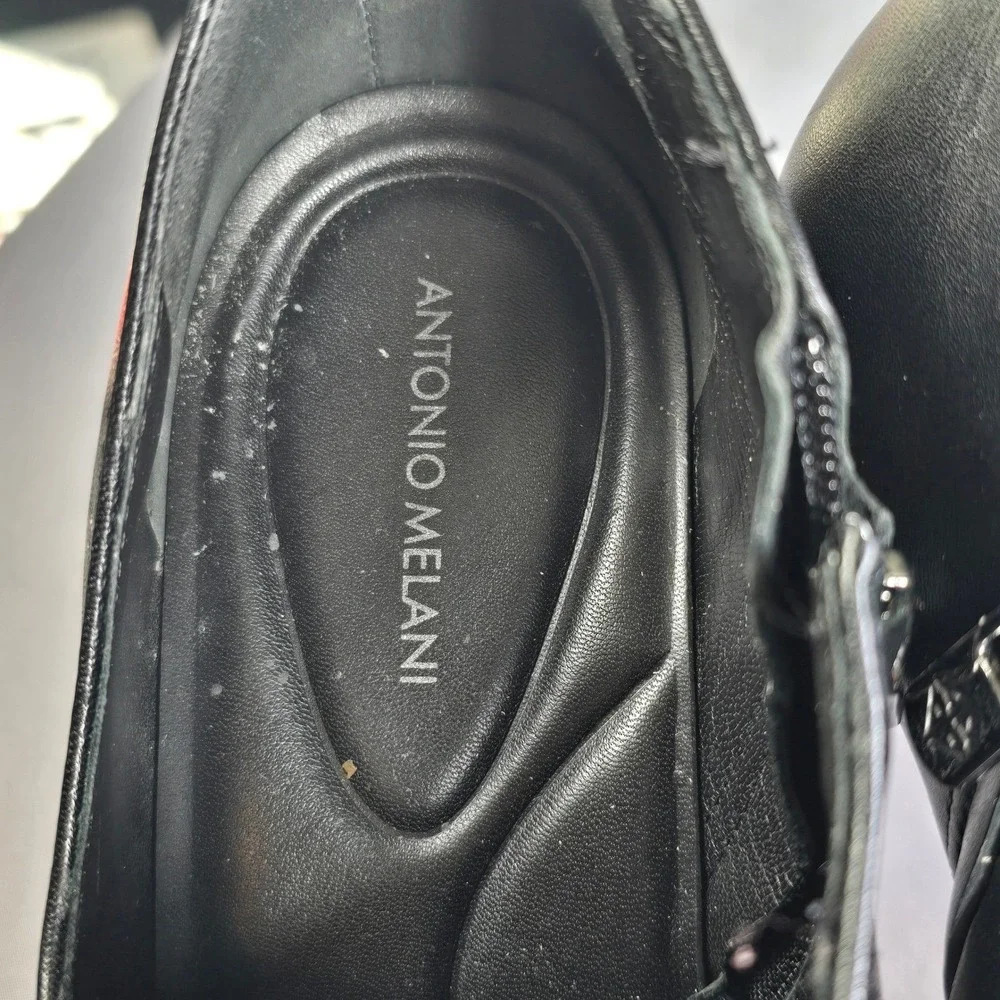 Antonio Melani Sofie Black Leather Pointed Toe Bootie‎ Heels 9.5M Made in Brazil